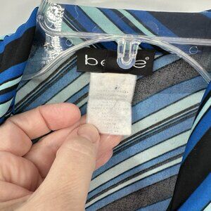 vintage 90s BEBE wrap dress chevron stripe midi sleeveless knit blue SMALL